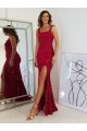 Compra Borgoña Cubierta Cuadrado Lentejuelas Terciopelo Largo Vestidos de fiesta