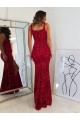 Compra Borgoña Cubierta Cuadrado Lentejuelas Terciopelo Largo Vestidos de fiesta