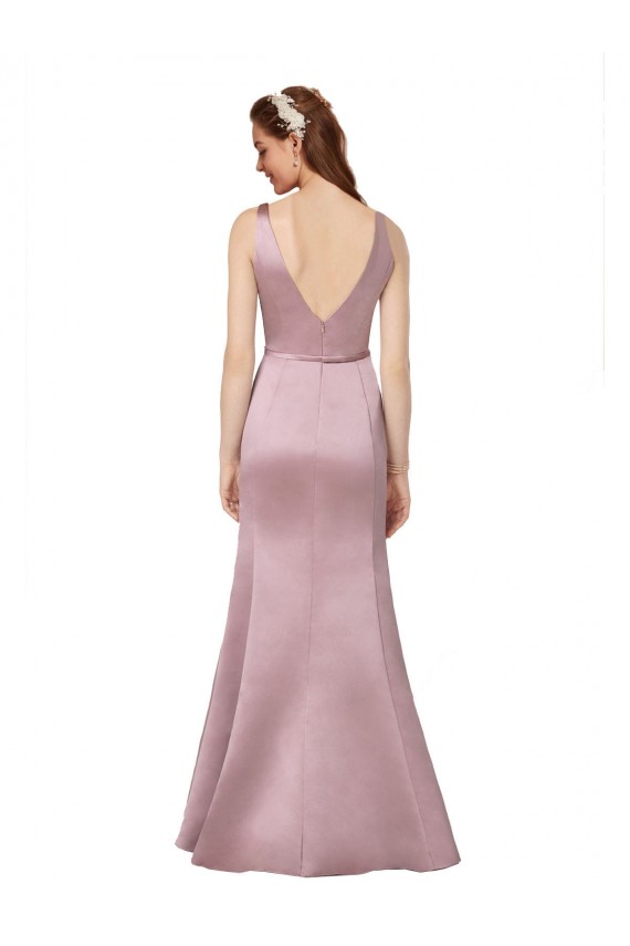 Compra Borgoña Cubierta Cuello en V Satén Largo Formales Vestidos de dama de honor / Vestidos de fiesta