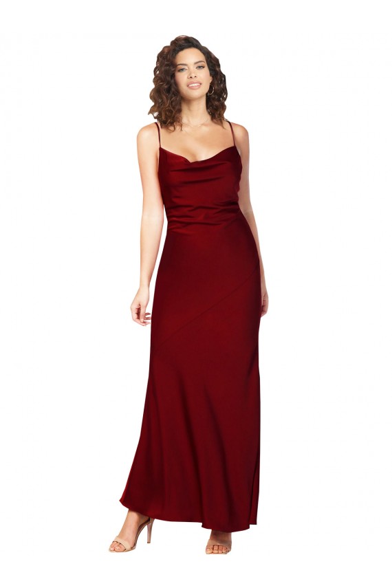 Compra Borgoña Cubierta Satén sedoso Largo Formales Vestidos de dama de honor / Vestidos de fiesta
