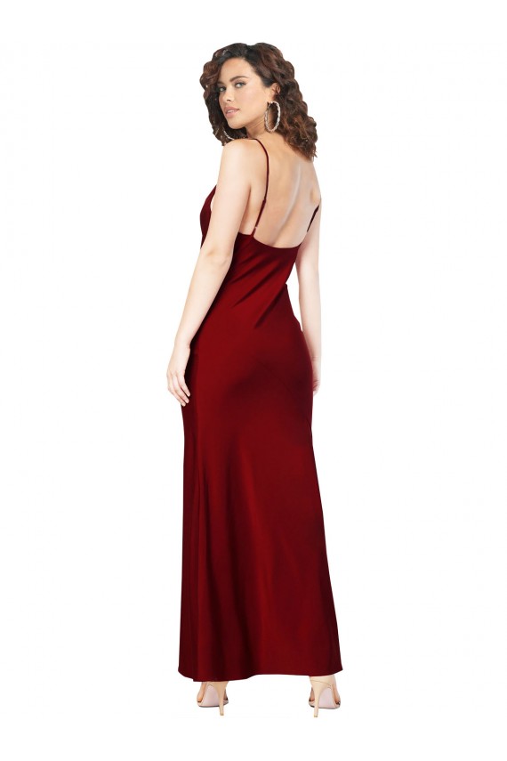 Compra Borgoña Cubierta Satén sedoso Largo Formales Vestidos de dama de honor / Vestidos de fiesta