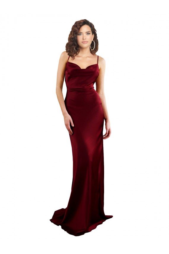 Compra Borgoña Cubierta Satén sedoso Largo Formales Vestidos de dama de honor / Vestidos de fiesta