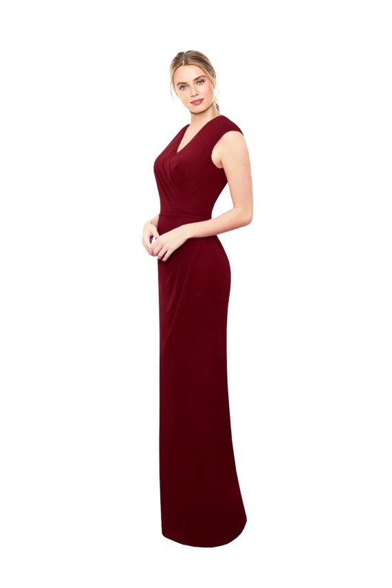 Compra Borgoña Sirena Cuello en V Cuello Alto Gasa Largo Vestidos de dama de honor / Vestidos de fiesta