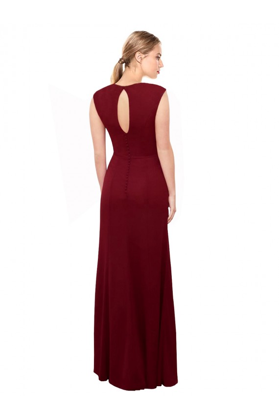 Compra Borgoña Sirena Cuello en V Cuello Alto Gasa Largo Vestidos de dama de honor / Vestidos de fiesta