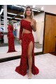 Compra Borgoña Sirena Un Hombre Barrer tren Lentejuelas Terciopelo Largo Vestidos de fiesta