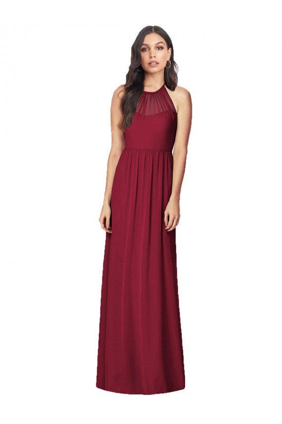 Compra Borgoña Trompeta Halter Gasa Largo Vestidos de dama de honor