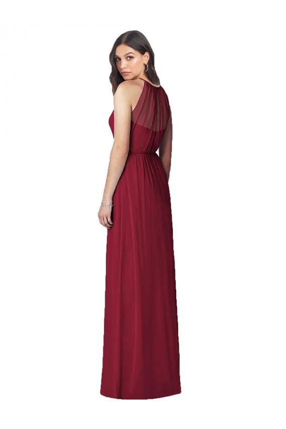 Compra Borgoña Trompeta Halter Gasa Largo Vestidos de dama de honor