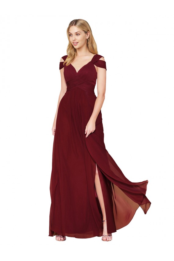 Compra Borgoña línea A Cuello Alto Gasa Largo Formales Vestidos de dama de honor / Vestidos de fiesta
