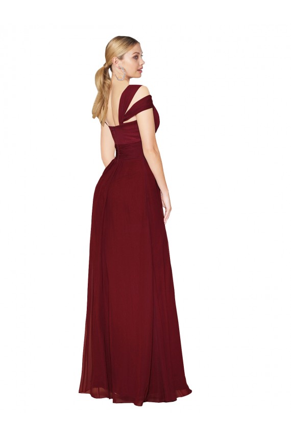 Compra Borgoña línea A Cuello Alto Gasa Largo Formales Vestidos de dama de honor / Vestidos de fiesta