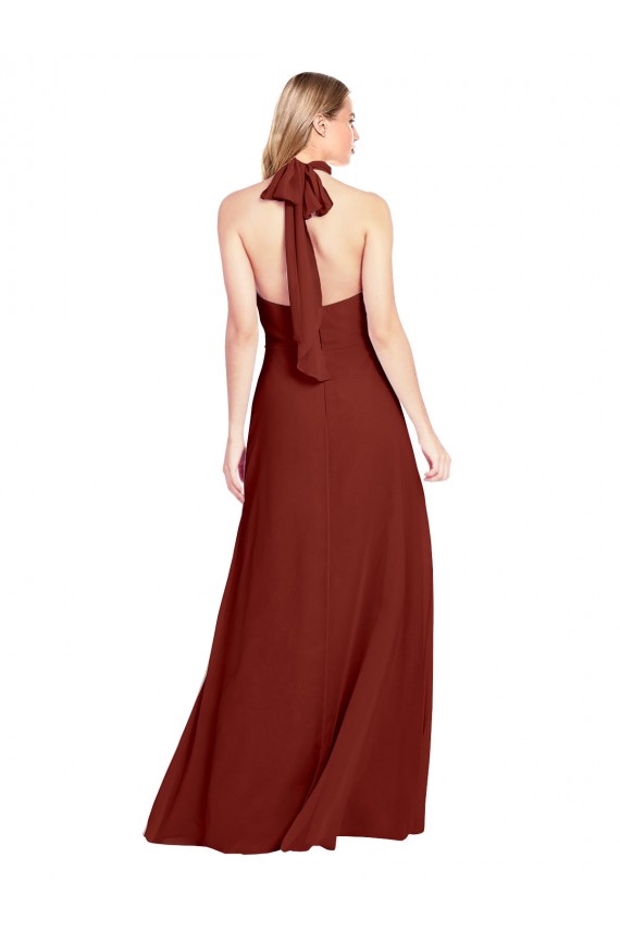 Compra Borgoña línea A Halter Cuello Alto Gasa Largo Vestidos de dama de honor / Vestidos de fiesta