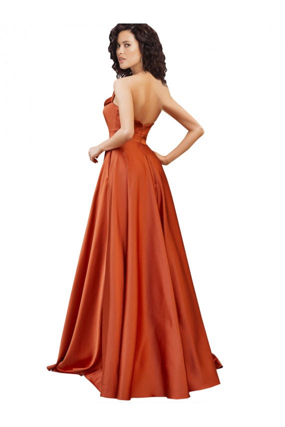 Compra Burnt línea A Cuello redondo Barrer tren Satén sedoso Largo Formales Vestidos de dama de honor / Vestidos de fiesta