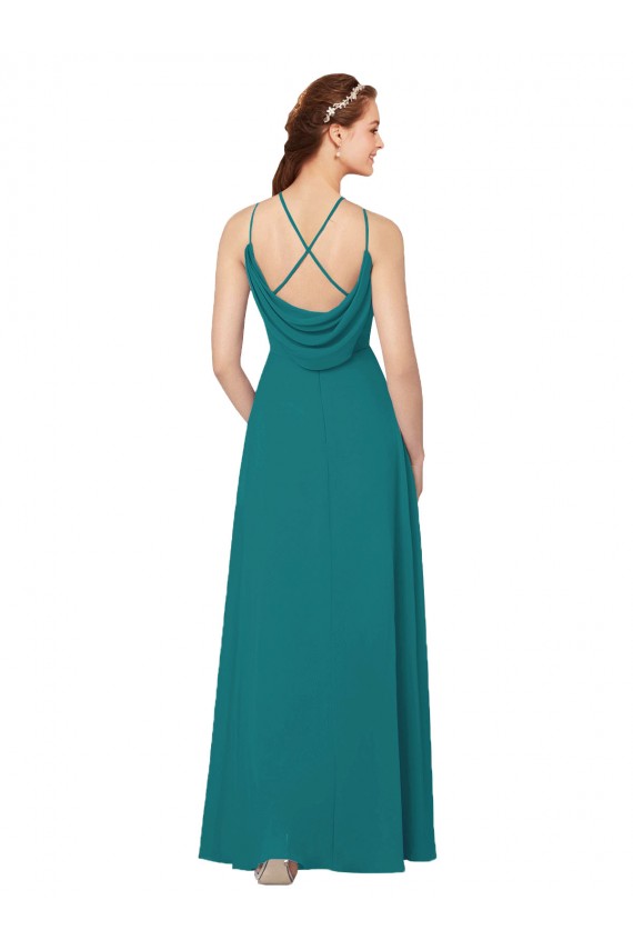 Compra Cazador Verde Cubierta Cuello Alto Gasa Largo Vestidos de dama de honor