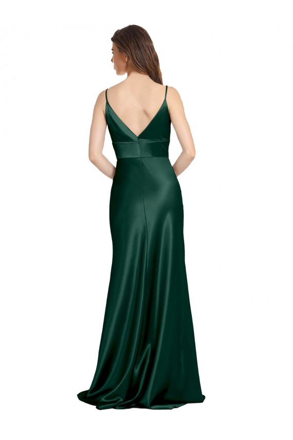 Compra Cazador Verde Cubierta Tirantes espagueti Cuello en V Cuello Alto Satén elástico Largo Formales Vestidos de dama de honor / Vestidos de fiesta