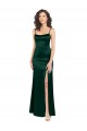 Compra Cazador Verde línea A Cucharón Satén elástico Largo Formales Vestidos de dama de honor / Vestidos de fiesta
