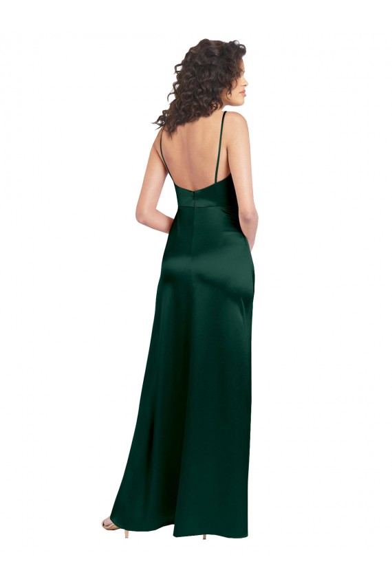Compra Cazador Verde línea A Cucharón Satén elástico Largo Formales Vestidos de dama de honor / Vestidos de fiesta