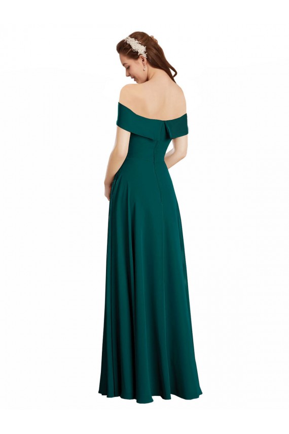 Compra Cazador Verde línea A Hombros Descubiertos Gasa Largo Vestidos de dama de honor
