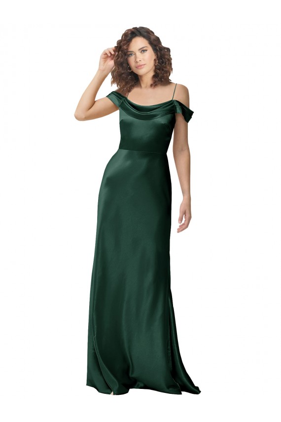Compra Cazador Verde línea A Hombros Descubiertos Tirantes espagueti Satén elástico Largo Formales Vestidos de dama de honor / Vestidos de fiesta