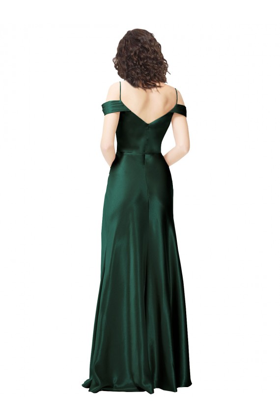 Compra Cazador Verde línea A Hombros Descubiertos Tirantes espagueti Satén elástico Largo Formales Vestidos de dama de honor / Vestidos de fiesta