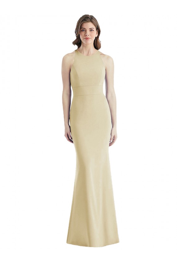Compra Champán Trompeta Barco Crepé Elástico Largo Vestidos de dama de honor / Vestidos de fiesta