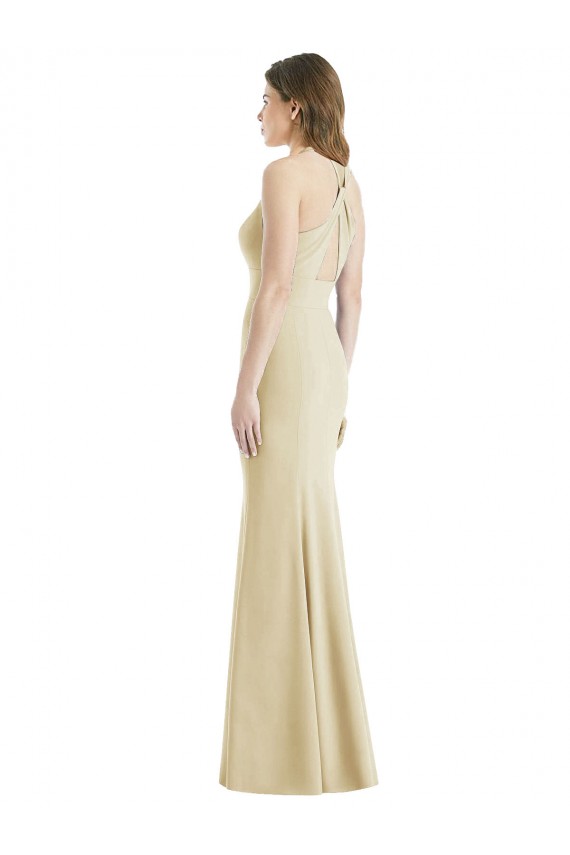 Compra Champán Trompeta Barco Crepé Elástico Largo Vestidos de dama de honor / Vestidos de fiesta