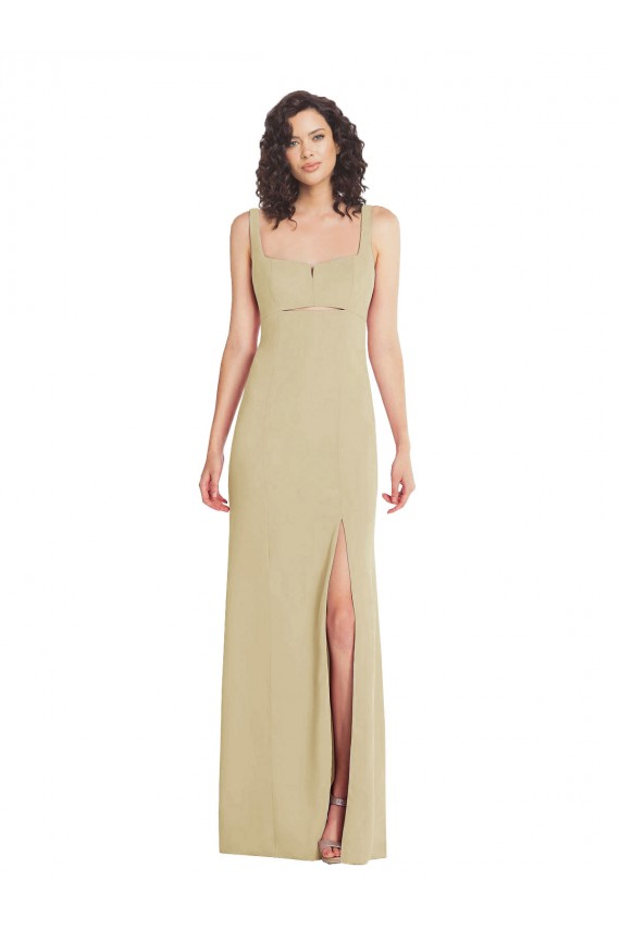Compra Champán Trompeta Cuadrado Crepé Elástico Largo Formales Vestidos de dama de honor / Vestidos de fiesta