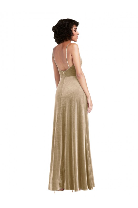 Compra Champán línea A Cuadrado Terciopelo Elástico Largo Formales Vestidos de dama de honor / Vestidos de fiesta