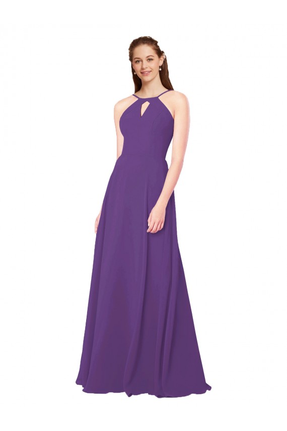 Compra Ciruela Cubierta Cuello Alto Gasa Largo Vestidos de dama de honor