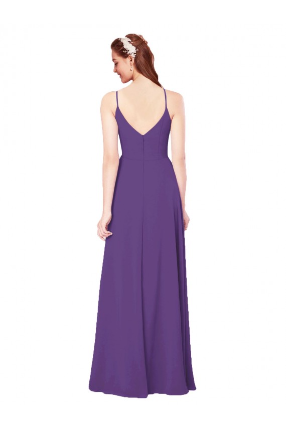 Compra Ciruela Cubierta Cuello Alto Gasa Largo Vestidos de dama de honor