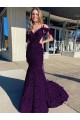 Compra Ciruela Cubierta Tirantes espagueti Cuello en V Cola corte Lentejuelas Terciopelo Largo Vestidos de fiesta
