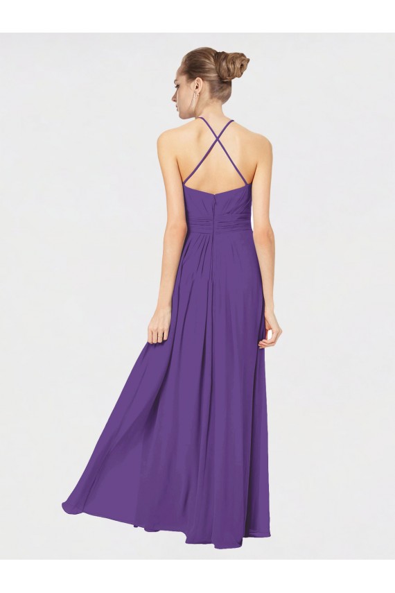 Compra Ciruela línea A Tirantes espagueti Halter Gasa Largo Vestidos de dama de honor