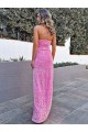 Compra Color mostrado Cubierta Halter Lentejuelas Terciopelo Largo Vestidos de fiesta