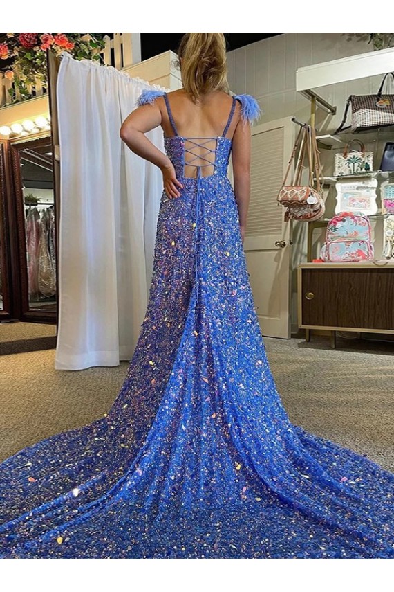 Compra Color mostrado línea A Cuello en V Cola corte Lentejuelas Terciopelo Largo Vestidos de fiesta