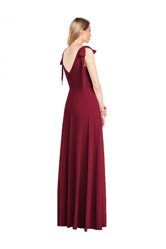 Compra Coral Trompeta Cuello en V Gasa Largo Vestidos de dama de honor