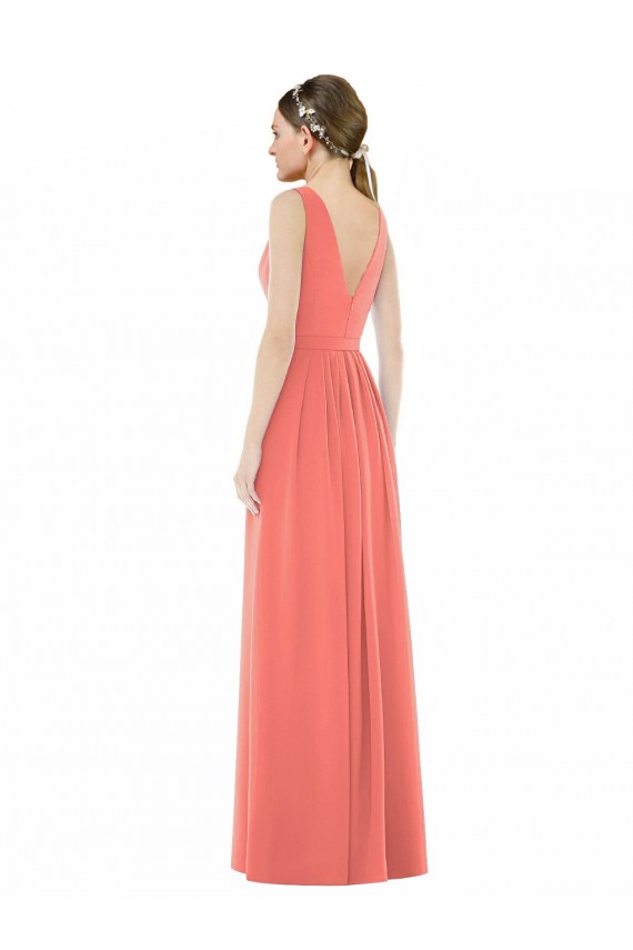 Compra Coral línea A Cuello en V Gasa Largo Vestidos de dama de honor