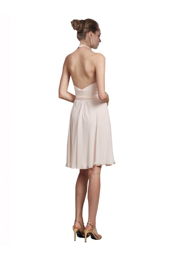 Compra Crema Rosa línea A Halter Cuello en V Gasa Corto Vestidos de dama de honor / Vestidos de cóctel / Vestidos para homecoming