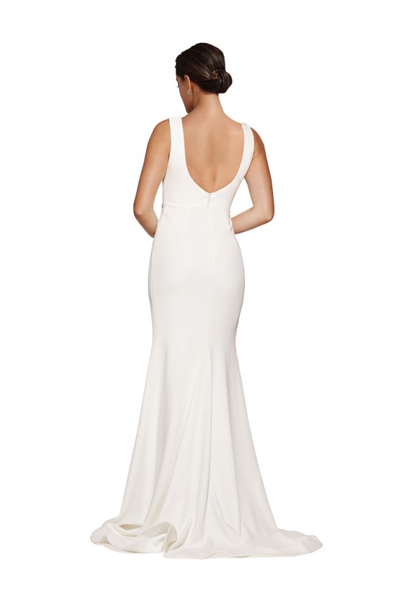 Compra Marfil Cubierta Cuadrado Barrer tren Crepé Elástico Largo Vestidos de dama de honor / Vestidos de fiesta