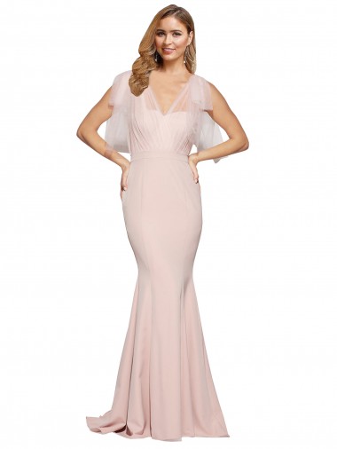 Cubierta Cuello de Corazón Crepé Elástico Tul Largo Formales Vestidos de dama de honor / Vestidos de fiesta Baratos