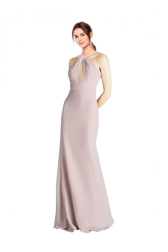Compra Cubierta Halter Cuello Alto Gasa Largo Vestidos de dama de honor