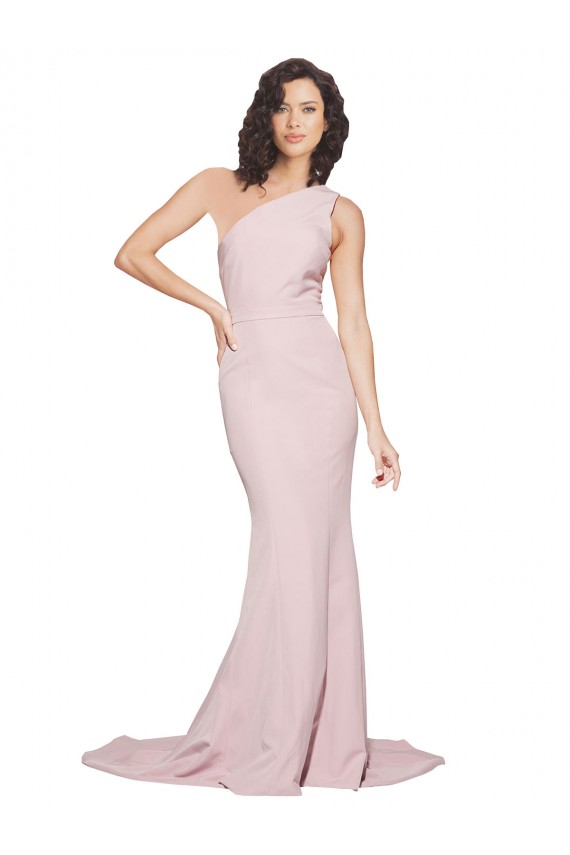 Compra Cubierta Un Hombre Barrer tren Crepé Elástico Largo Vestidos de dama de honor / Vestidos de fiesta