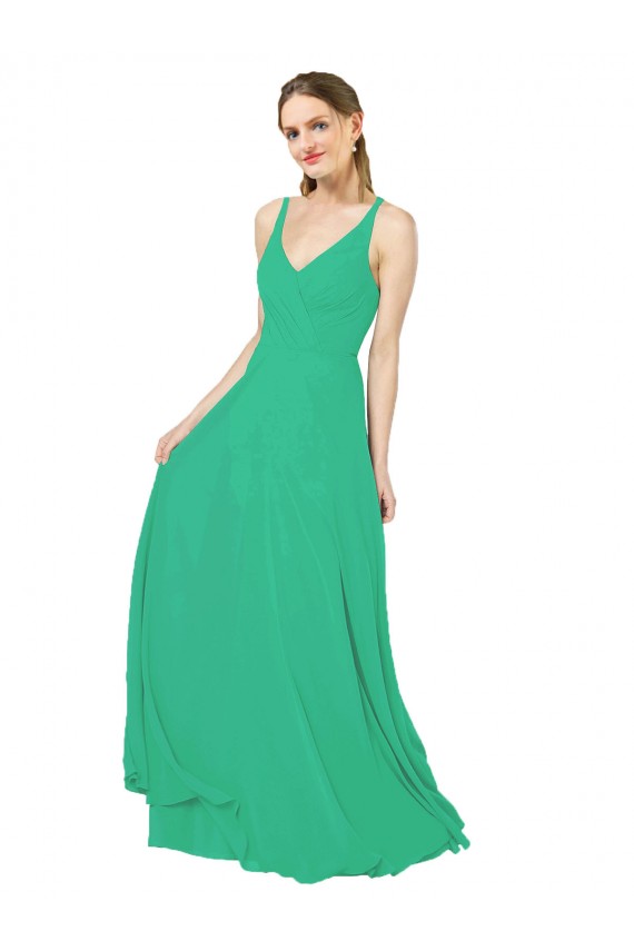 Compra Esmeralda Cubierta Cuello en V Gasa Largo Vestidos de dama de honor
