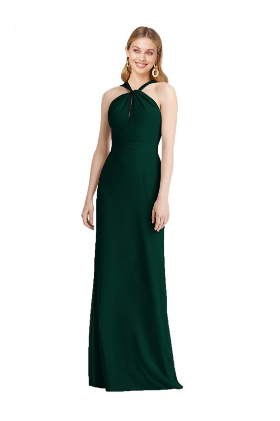 Compra Evergreen Trompeta Halter Gasa Largo Vestidos de dama de honor