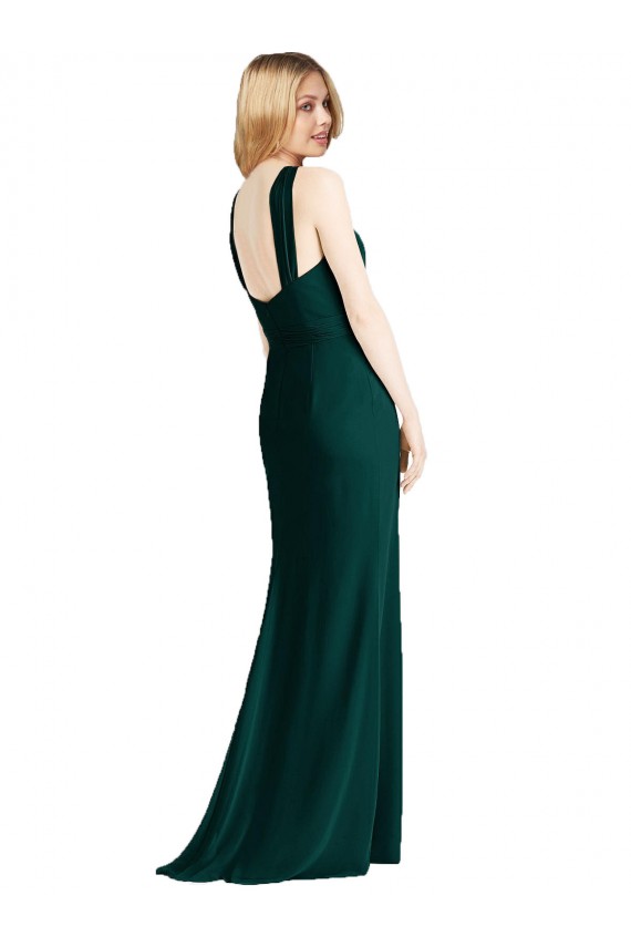 Compra Evergreen Trompeta Halter Gasa Largo Vestidos de dama de honor