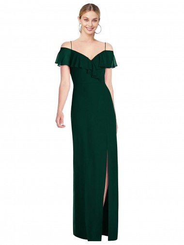 Evergreen Trompeta Tirantes espagueti Gasa Largo Vestidos de dama de honor Baratos