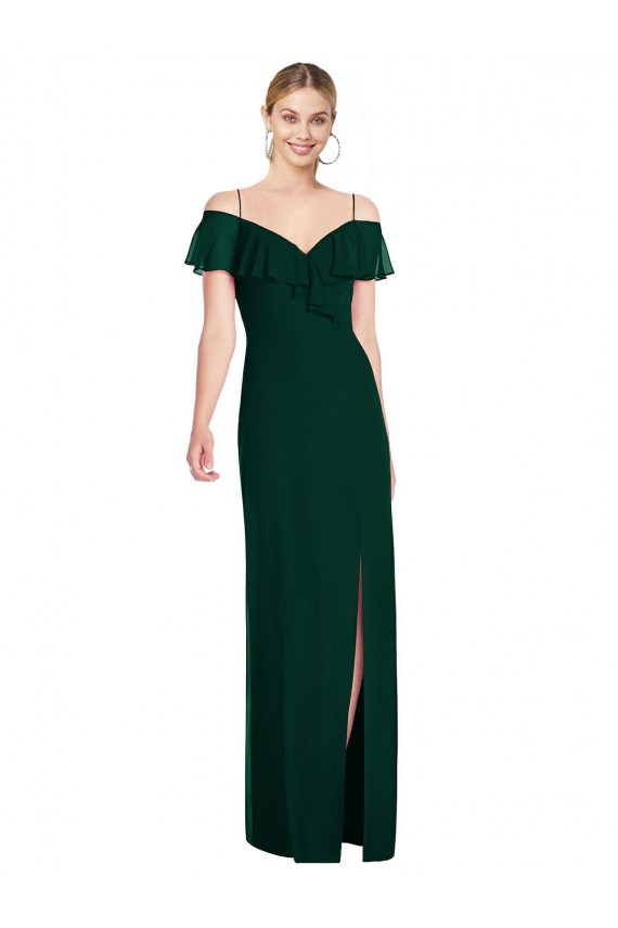 Compra Evergreen Trompeta Tirantes espagueti Gasa Largo Vestidos de dama de honor