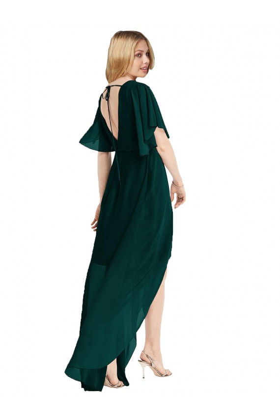 Compra Evergreen línea A Cuello redondo Gasa Largo Asimétrico Vestidos de dama de honor