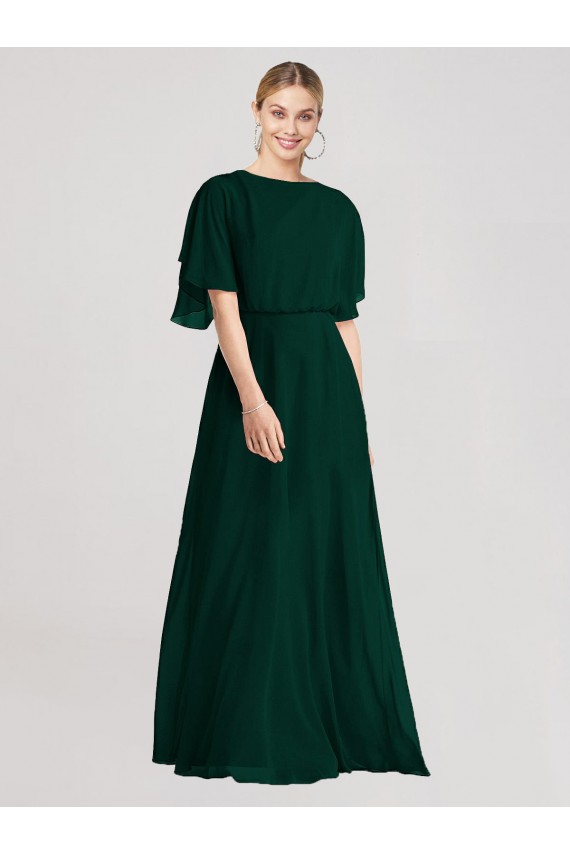 Compra Evergreen línea A Cuello redondo Gasa Largo Vestidos de dama de honor