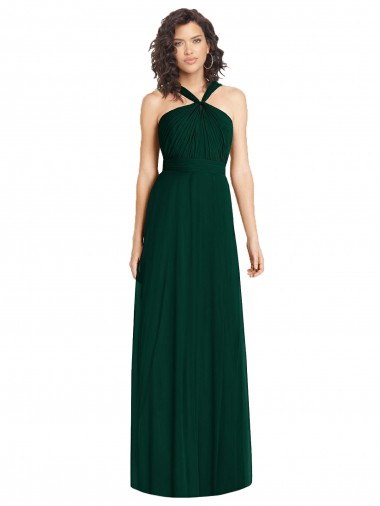 Evergreen línea A Halter Gasa Largo Vestidos de dama de honor Baratos