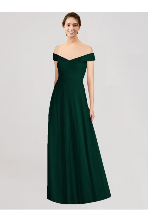 Compra Evergreen línea A Hombros Descubiertos Cuello en V Gasa Largo Vestidos de dama de honor