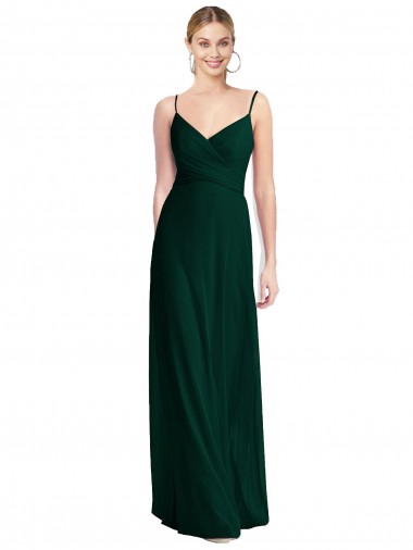 Evergreen línea A Tirantes espagueti Cuello en V Gasa Largo Vestidos de dama de honor Baratos