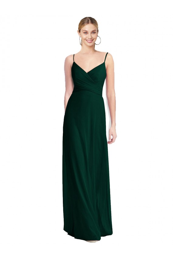 Compra Evergreen línea A Tirantes espagueti Cuello en V Gasa Largo Vestidos de dama de honor